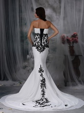 Sexy White Wedding Dress With Black Lace Mermaid Skirt Low Price