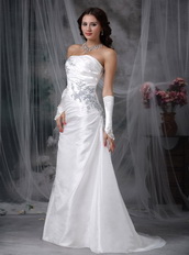 Strapless Affordable White Wedding Dress With Grey Details Low Price