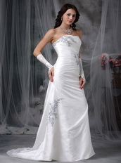 Strapless Affordable White Wedding Dress With Grey Details Low Price