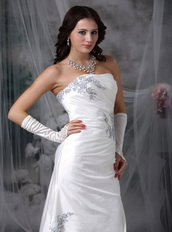 Strapless Affordable White Wedding Dress With Grey Details Low Price