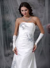 Strapless Affordable White Wedding Dress With Grey Details Low Price