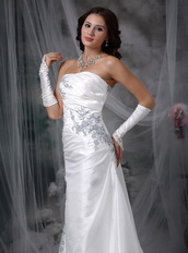 Strapless Affordable White Wedding Dress With Grey Details Low Price