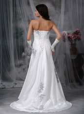 Strapless Affordable White Wedding Dress With Grey Details Low Price