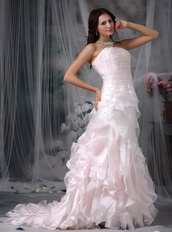 Inexpensive Ruffled Skirt Organza Wedding Dress Cheap Low Price