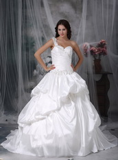 Bubble Skirt One shoulder Looks Puffy Wedding Dress White Low Price