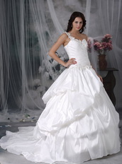 Bubble Skirt One shoulder Looks Puffy Wedding Dress White Low Price