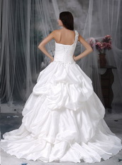 Bubble Skirt One shoulder Looks Puffy Wedding Dress White Low Price