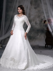 Long Sleeves Winter Warm Modest Wedding Dress Lace Low Price