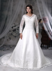 Long Sleeves Winter Warm Modest Wedding Dress Lace Low Price