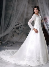 Long Sleeves Winter Warm Modest Wedding Dress Lace Low Price