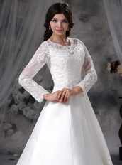 Long Sleeves Winter Warm Modest Wedding Dress Lace Low Price