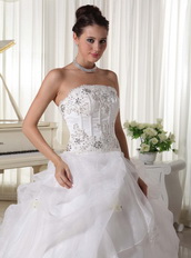 Beaded Over Up Bodice Custom Made Bridal Gown With Strapless Skirt Low Price