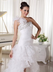 High Low Wedding Dress One Shoulder Sweetheart Skirt For Cheap Low Price