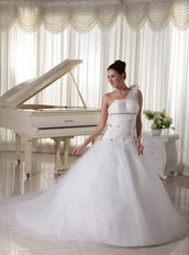One Shoulder Wedding Gown Watteau Train With Appliques Bodice Low Price