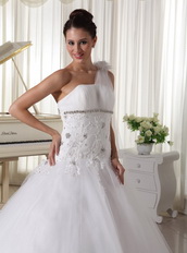 One Shoulder Wedding Gown Watteau Train With Appliques Bodice Low Price