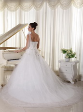 One Shoulder Wedding Gown Watteau Train With Appliques Bodice Low Price