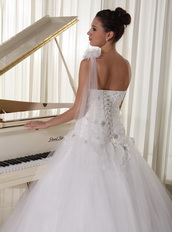 One Shoulder Wedding Gown Watteau Train With Appliques Bodice Low Price