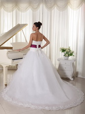 Organza Beautiful Puffy Skirt Weding Dress With Magenta Sash Low Price