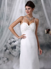 Column Spaghetti Straps Hi-Lo Wedding Dress For Beach Low Price