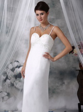 Column Spaghetti Straps Hi-Lo Wedding Dress For Beach Low Price