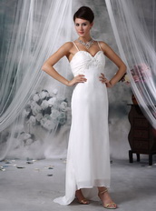 Column Spaghetti Straps Hi-Lo Wedding Dress For Beach Low Price