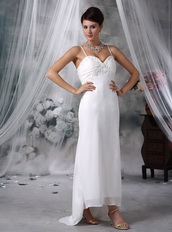 Column Spaghetti Straps Hi-Lo Wedding Dress For Beach Low Price