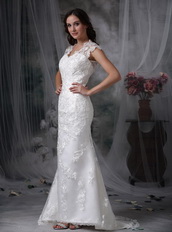 Column Style V-neck Lace Wedding Dress Cheap Low Price