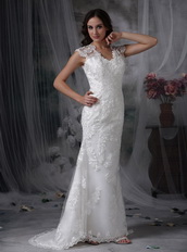 Column Style V-neck Lace Wedding Dress Cheap Low Price