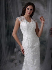 Column Style V-neck Lace Wedding Dress Cheap Low Price