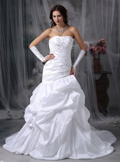 Pretty Taffeta Bubble Wedding Gown With Black Beading Low Price