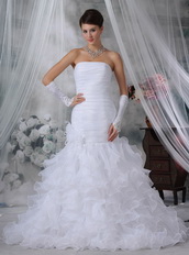 Cheap Ruffled Mermaid Skirt White Wedding Dress Strapless Low Price