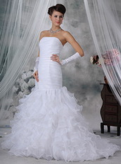 Cheap Ruffled Mermaid Skirt White Wedding Dress Strapless Low Price