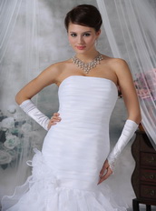 Cheap Ruffled Mermaid Skirt White Wedding Dress Strapless Low Price