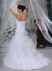 Cheap Ruffled Mermaid Skirt White Wedding Dress Strapless Low Price