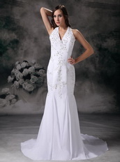 Elegant Mermaid Halter Chiffon Wedding Dress With Beading Low Price