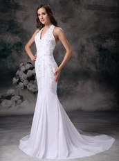 Elegant Mermaid Halter Chiffon Wedding Dress With Beading Low Price