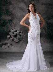 Elegant Mermaid Halter Chiffon Wedding Dress With Beading Low Price