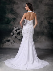Elegant Mermaid Halter Chiffon Wedding Dress With Beading Low Price