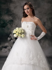 Lace And Net Hand Made Flowers Wedding Dress With Chapel Train Low Price