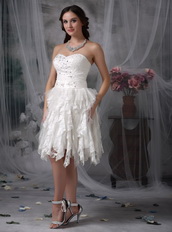 Affordable Sweetheart Ruffled Lace Skirt Wedding Dress Short Low Price