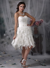 Affordable Sweetheart Ruffled Lace Skirt Wedding Dress Short Low Price