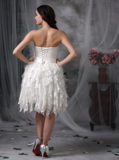 Affordable Sweetheart Ruffled Lace Skirt Wedding Dress Short Low Price