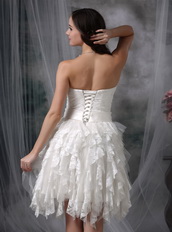 Affordable Sweetheart Ruffled Lace Skirt Wedding Dress Short Low Price