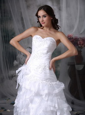 Romantic Ruffled Layers Skirt White Bridal Dress Strapless Low Price