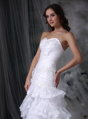 Romantic Ruffled Layers Skirt White Bridal Dress Strapless Low Price