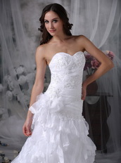 Romantic Ruffled Layers Skirt White Bridal Dress Strapless Low Price