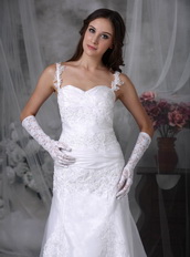 Sweet Double Straps Destination Wedding Dress With Lace Low Price