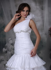 White Mermaid One Shoulder Wedding Dress High Low Layers Low Price