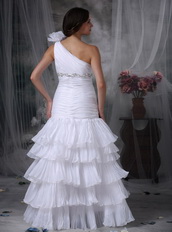 White Mermaid One Shoulder Wedding Dress High Low Layers Low Price