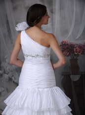 White Mermaid One Shoulder Wedding Dress High Low Layers Low Price